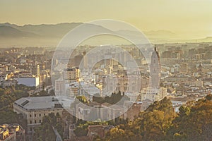 Cityscape of Malaga in sunset