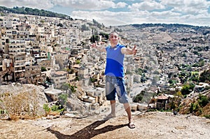 Cityscape. Man. City Jerusalem. Israel. Near East