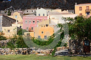 Cityscape at medieval town of Monemvasia, Peloponnese, Greece