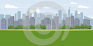 Cityscape, metropolis, panorama, horizon, skyscrapers, houses vector, illustration, isolated, cartoon style