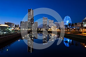 Cityscape of Minato Mirai area of Yokohama City at dusk