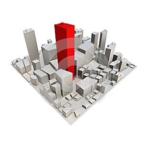 Cityscape Model 3D - Red Skyscraper