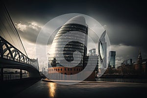 Cityscape of Modern London scene. Cinematic digital art Illustration background. Ai generated art