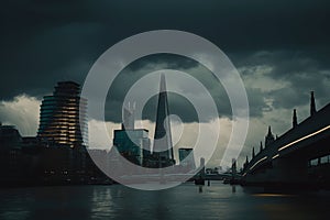 Cityscape of Modern London scene. Illustration digital art background. Ai generated art
