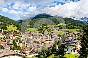 Cityscape of Moena in the Dolomites, Italy