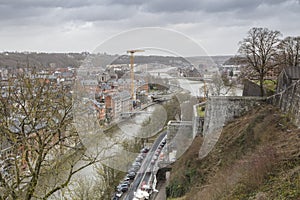 Cityscape of Namur view from the Historic Citadel of Namur, Wallonia region, Belgium