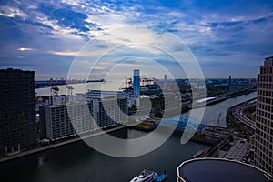 A cityscape near the bay area in Shinagawa Tokyo wide shot