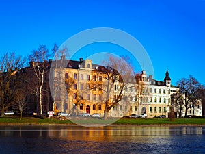 Cityscape near the river in winter season