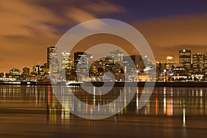 Cityscape night scene Montreal Canada over river