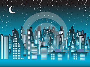 Cityscape night, silhouettes