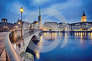 Cityscape of night Zurich, Switzerland