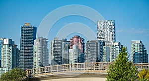 Cityscape office buildings with modern corporate and residential architecture. Urban cityscape skyline on a sunny day