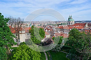 Cityscape of old town of Prague and Lesser town district taken from the hill.
