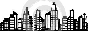 Cityscape outline, city houses seamless border, urban multi-story buildings silhouette, town frame background, black and white