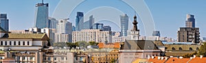 Cityscape, panorama, banner - top view of the district of Srodmiescie in the center Warsaw