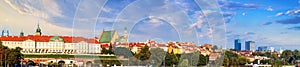 Cityscape, panorama, banner - view of the district of Srodmiescie with the Old Town in the center of Warsaw