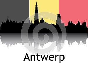 Cityscape Panorama Silhouette of Antwerp, Belgium