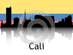 Cityscape Panorama Silhouette of Cali, Colombia