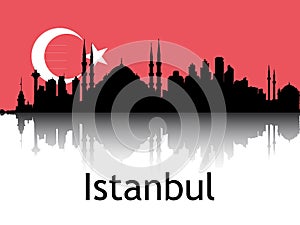 Cityscape Panorama Silhouette of Istanbul, Turkey