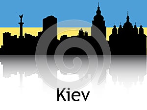 Cityscape Panorama Silhouette of Kiev, Ukraine