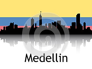 Cityscape Panorama Silhouette of Medellin, Colombia