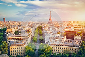 Cityscape of Paris at sunset