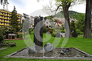 Cityscape with park and fountain in Montreux, Switzerland
