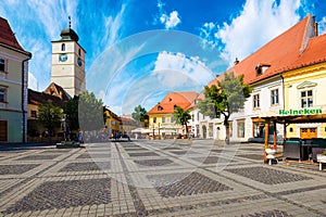 cityscape of piata mica square of sibiu, romania