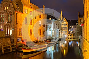 Cityscape with the picturesque night canal Dijver