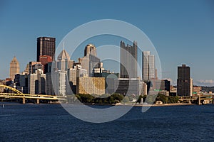 Cityscape of Pittsburgh, Pennsylvania. Allegheny and Monongahela Rivers in Background. Ohio River. Pittsburgh Downtown With