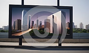 Cityscape planning banner, urban design and architecture billboard. Extra wide banner. AI illustration