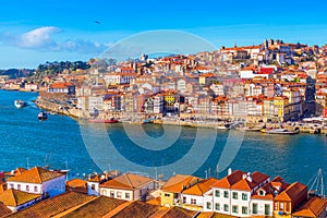 Cityscape of Porto Oporto. Beautiful view of The Douro River Valley, Portugal