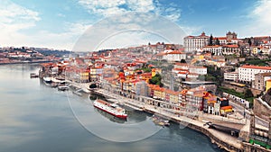 Cityscape of Porto Oporto old town, Portugal. Valley of the Douro River. Panorama of the famous Portuguese city