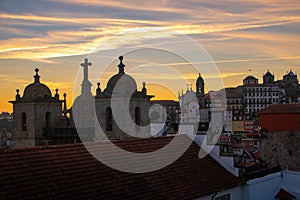 Cityscape of Porto seen from the cathedral at sunset