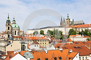 Cityscape of Prague with cathedral Saint Vitus, royal castle Hradschin and church Saint Nicholas