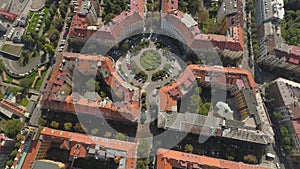 Cityscape of Prague, Flight over the city. Aerial View of the Prague city Panoramic view from above.