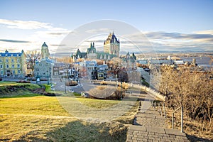 Cityscape of Quebec City with Chateau Frontenac on Spring.