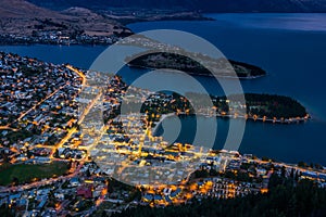 Cityscape of Queenstown and Lake Wakaitipu with The Remarkables in the background, New Zealan