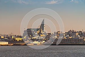 Cityscape at Rambla Francia with massive Banco de la Republica, Montevideo, Uruguay photo