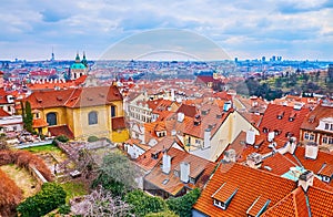 The cityscape with red roofs of Lesser Quarter Mala Strana from the Prague Castle, Czech Republic