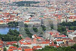 Cityscape with red roofs in Prague, Czech Republic