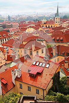 Cityscape with red roofs in Prague, Czech Republic