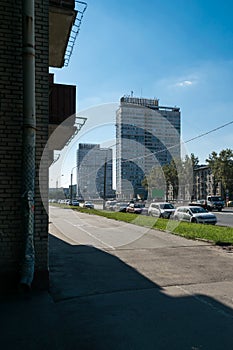 Cityscape with residential buildings in Saint-Petersburg, Russia, Soviet modernism brutalism photo