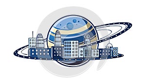 Cityscape within the Ring of a Planet Vector, vector design Generative AI