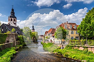 Cityscape by the river Alb in Ettlingen, Black Forest, Baden-Wurttemberg, Germany, Europe