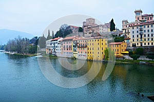 Cityscape and river in Bassano del Grappa, Italy