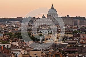 Cityscape of Rome and St. Peter`s Basilica in the Vatican