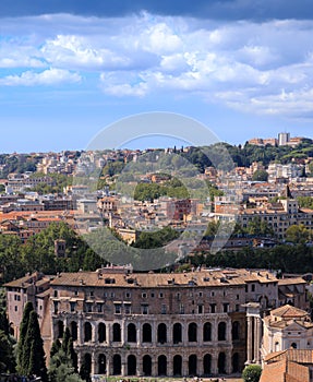 Cityscape of Rome:The Theatre of Marcellus Teatro Marcelloin Italy, the largest open-air theatre in Ancient Rome.