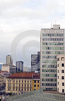 Cityscape rooftop view office buildings apartments condos busin