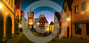 Cityscape in Rothenburg ob der Tauber at night Germany photo